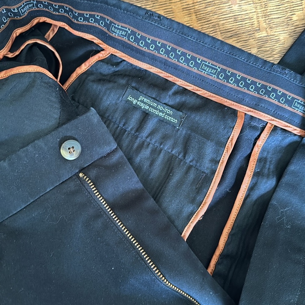 3/$15 HAGGAR PREMIUM NO-IRON BLACK MENS PANTS 38x34 - 4 Pockets Crease like new! - Picture 3 of 8